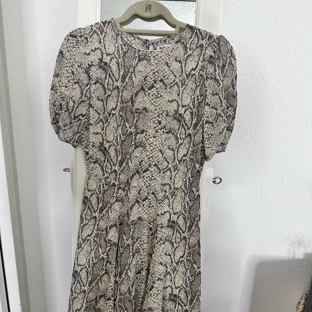 Reformation Snake Print Puff Sleeve Dress